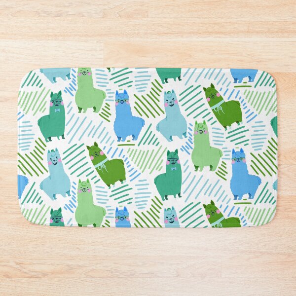 Item preview, Llama/Alpaca - Cute Green and Blue Cartoon Animal Pattern designed and sold by TheRainbowRoom.