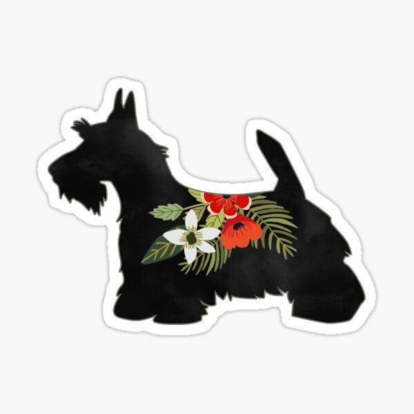 Scottie Scottish Terrier Dog Breed Boho Floral Silhouette Sticker
