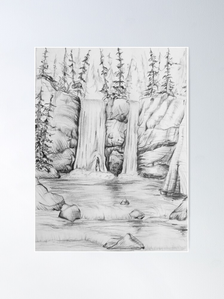 Dessin de paysage noir et blanc Poster