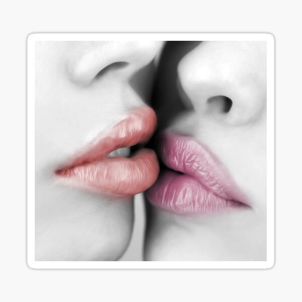 Beautiful Luscious Lips Kissing - Colored Lips Painting Sticker