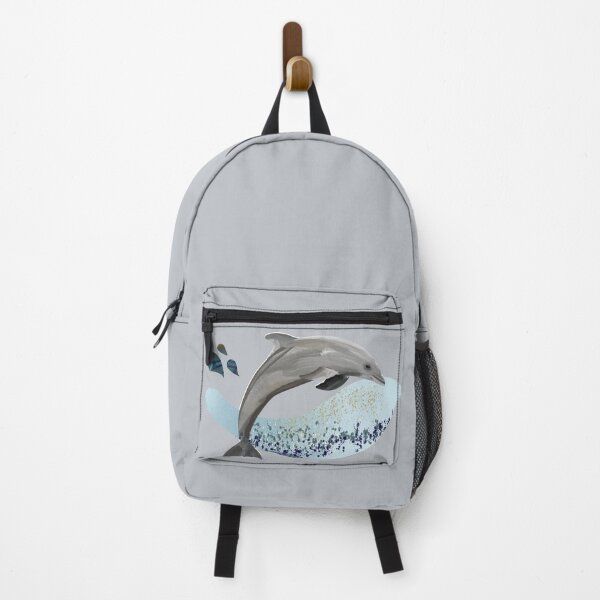 Item preview, Elegant bottlenose dolphin with ocean wave watercolor illustration designed and sold by Caroline Laursen.