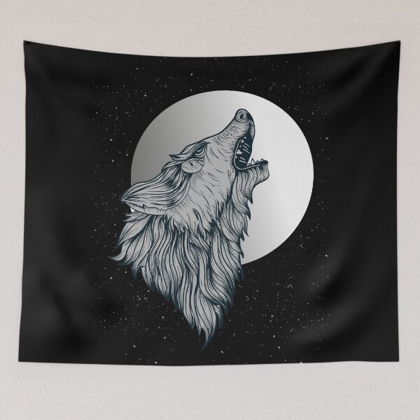Item preview, Howling wolf cartoon under a  full moon designed and sold by ajtechdesigns.