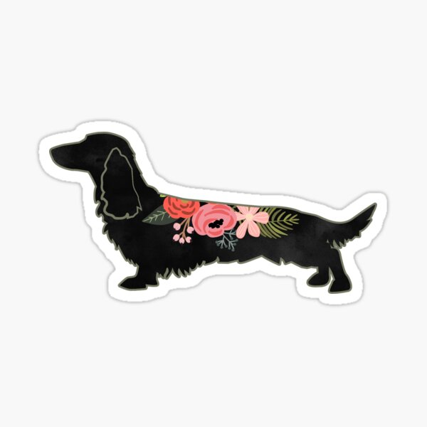 Long Haired Dachshund Dog Breed Boho Floral Silhouette Sticker