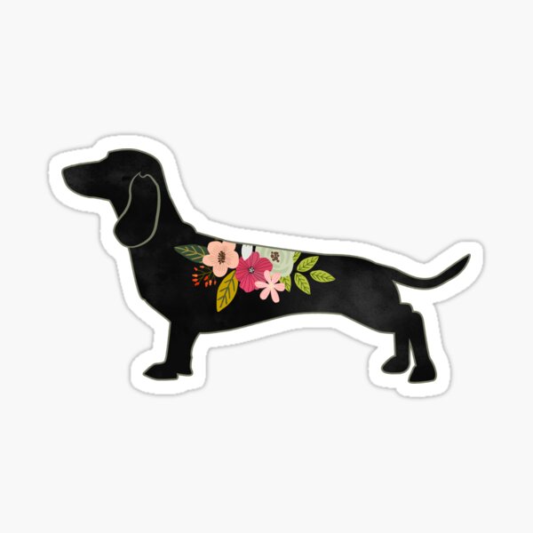 Dachshund Dog Breed Boho Floral Silhouette Sticker