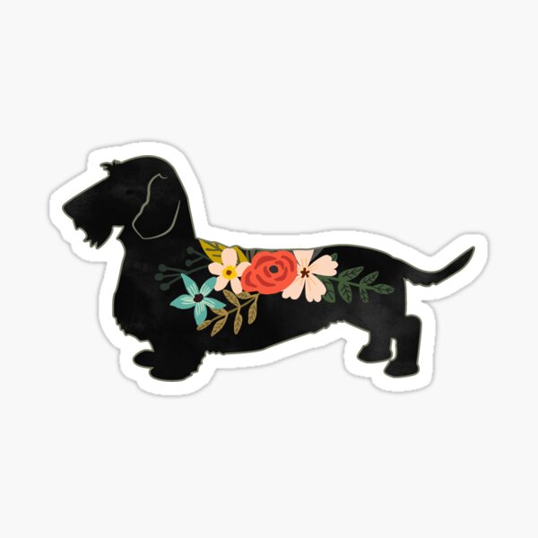 Rough Haired Dachshund Dog Breed Boho Floral Silhouette Sticker