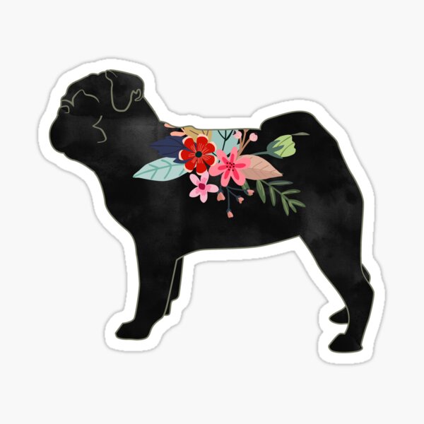 Pug Dog Breed Boho Floral Silhouette Sticker