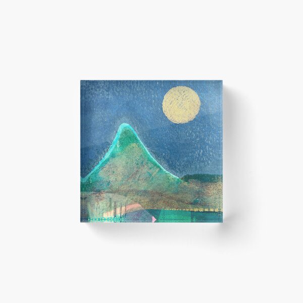 Harvest Moon, landscape, mountain art print Acrylic Block