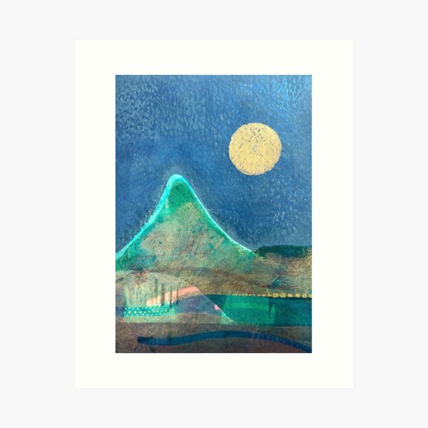 Harvest Moon, landscape, mountain art print Art Print