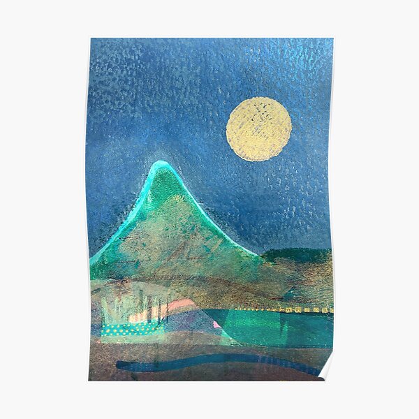 Harvest Moon, landscape, mountain art print Poster