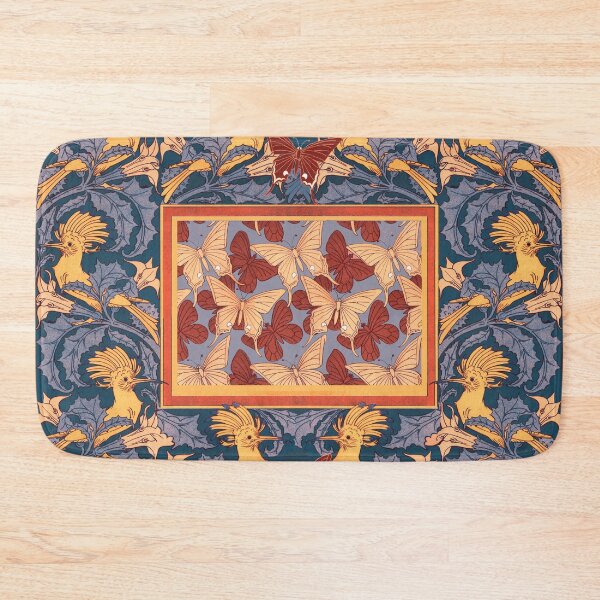 Item preview, HOOPOOES ON  JIMSONWEED AND  BUTTERFLIES, Art Nouveau Brown Orange Blue Floral with Birds designed and sold by BulganLumini.