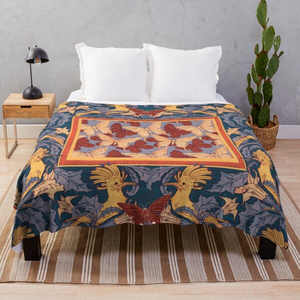 Item preview, HOOPOOES ON  JIMSONWEED AND  BUTTERFLIES, Art Nouveau Brown Orange Blue Floral with Birds designed and sold by BulganLumini.