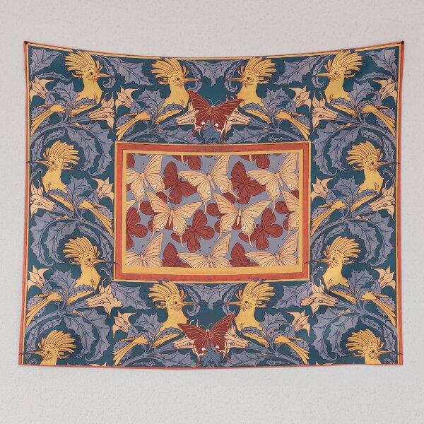 Item preview, HOOPOOES ON  JIMSONWEED AND  BUTTERFLIES, Art Nouveau Brown Orange Blue Floral with Birds designed and sold by BulganLumini.