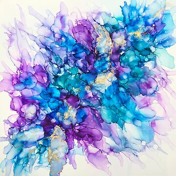 Original alcohol ink art painting, outlet not a print, on canvas 8”x10” office, home decor, present, gift, purple, gold, white, flowers