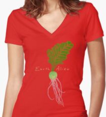 Earth Alien Watermelon Radish Women's Fitted V-Neck T-Shirt