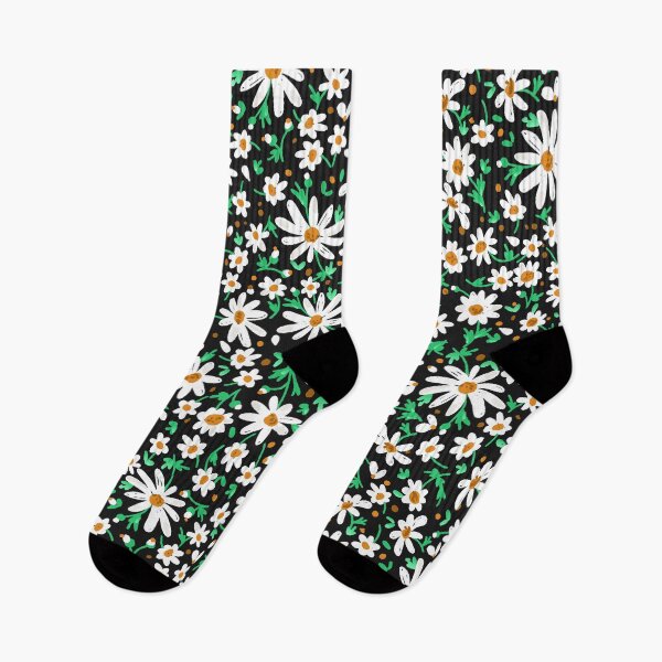 Item preview, Cute flat style tiny white daisy flower on black background seamless pattern designed and sold by mashmosh.