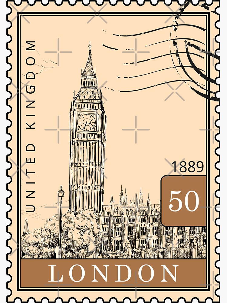 Thumbnail 3 of 3, Sticker, London Sketch United Kingdom Postages Stamps Art designed and sold by GetPixelated.