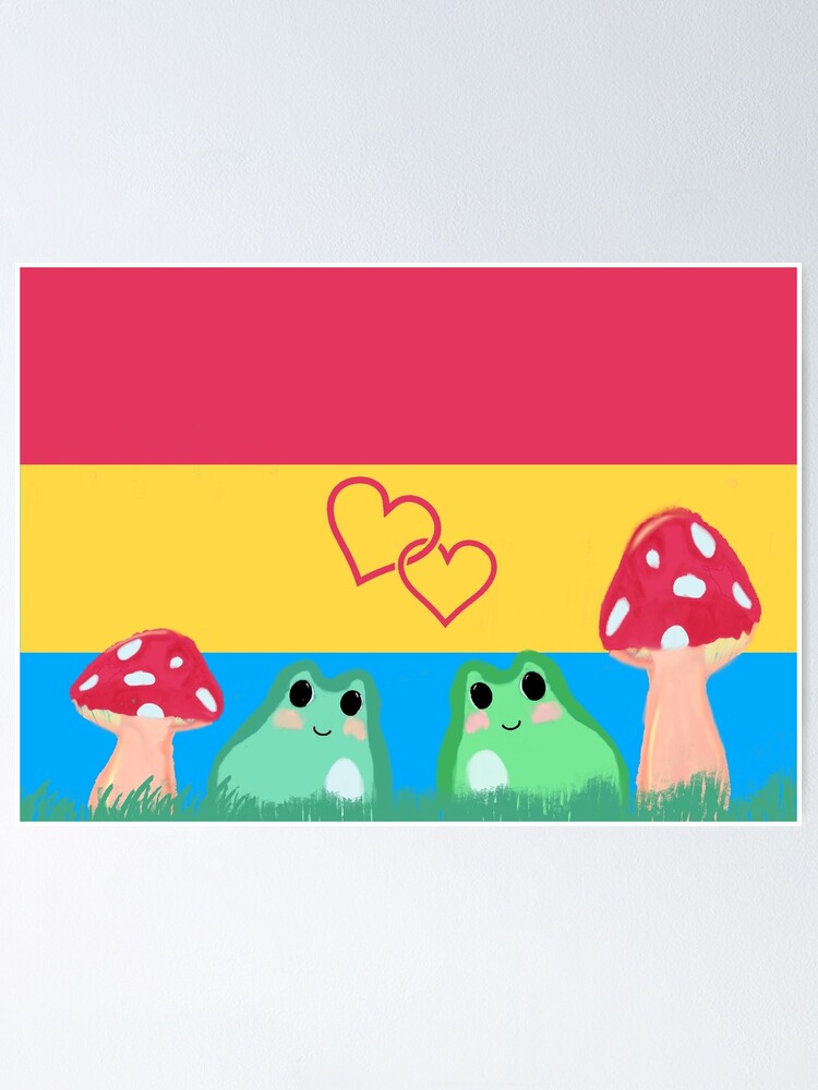 "pan pride flag frog flag with frogs and mushrooms" Poster for Sale by