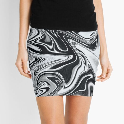 “Black and White Fluid Contemporary Abstract Art Design” Mini Skirt for