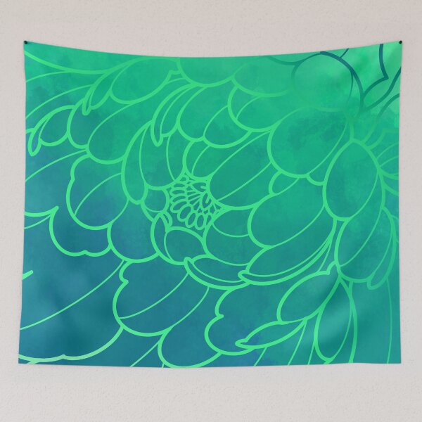 Item preview, green peony  japanese style, uneven pattern designed and sold by weilertsen.