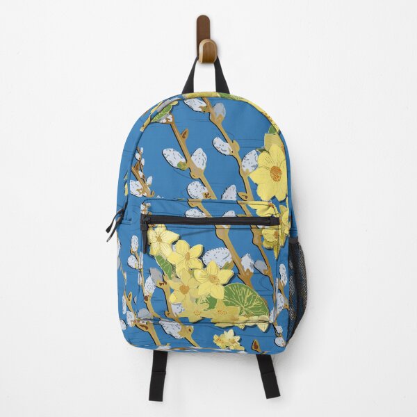 Item preview, Pussy Willows and Marsh Marigold diagonal - French Blue Background designed and sold by Eejee-SK.