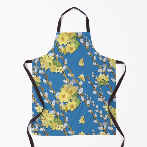 Item preview, Pussy Willows and Marsh Marigold diagonal - French Blue Background designed and sold by Eejee-SK.