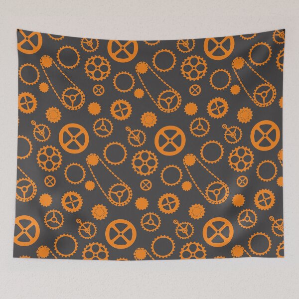 Item preview, Chain rings pattern orange on dark gray background designed and sold by shushunya13.