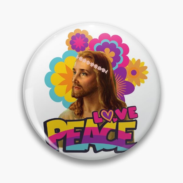 Vista previa del artículo con la obra «Jesus Love and Peace Hippy Flower Diseño retro vintage», diseñado y vendido por Beluved.