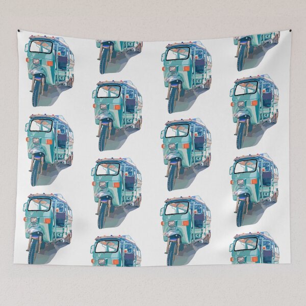 Item preview, Vang Vieng Laos street tuk tuk with luxury teal blue chrome designed and sold by LaynsLeaf.