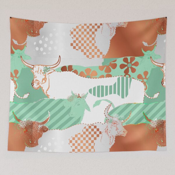 Item preview, 70's pattern Cow Stampede in Green and copper designed and sold by Eejee-SK.