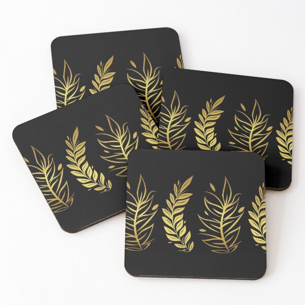 Artikelvorschau, abstraktes Design mit Blättern in Gold mit schwarzem Hintergrund 2 entworfen und verkauft von TallyS4.