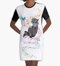 Adorable Little Raccoon Graphic T-Shirt Dress