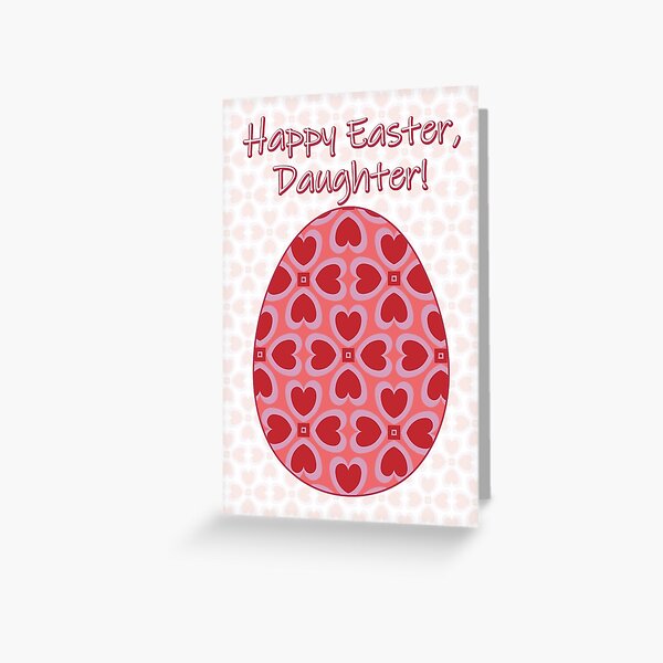 HAPPY EASTER DAUGHTER card and sticker design, hearts pattern, pink and red Greeting Card