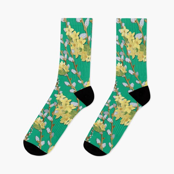 Item preview, Pussy Willows and Marsh Marigold diagonal - Mint Background designed and sold by Eejee-SK.