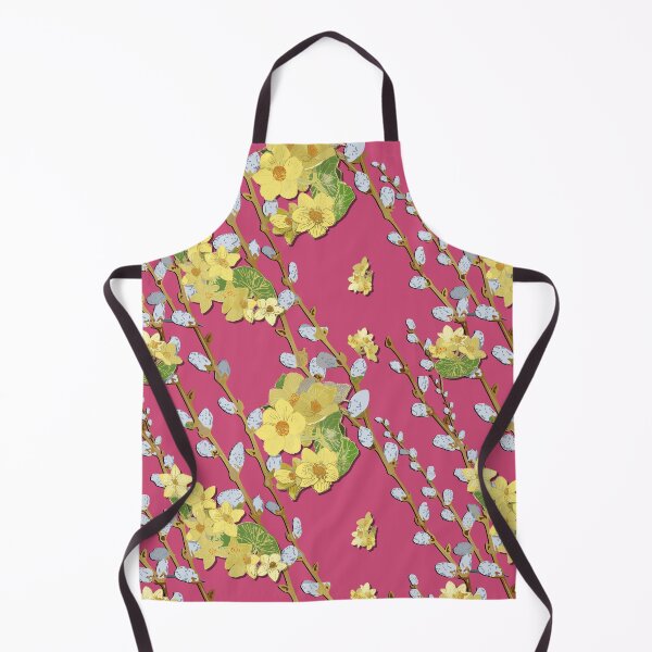 Item preview, Pussy Willows and Marsh Marigold diagonal - Raspberry Background designed and sold by Eejee-SK.