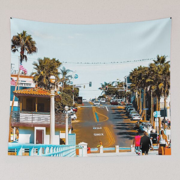 Item preview, road to the pier with palm tree at Manhattan Beach, California, USA designed and sold by Mrvell.
