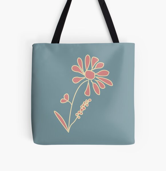 Artsy abstract linear daisy flower sketch - Pastel pink, blue, yellow - Caroline Laursen Original All Over Print Tote Bag