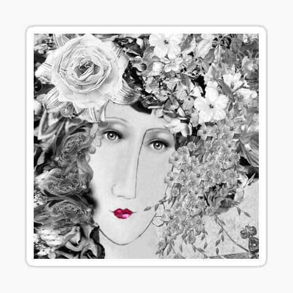 Black and white Modigliani with red lips Sticker