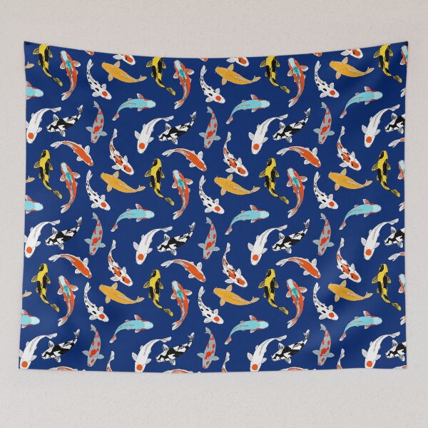 Item preview, Diseño de pez koi | Patrón sin costuras | Azul | Fondo azul marino designed and sold by Koiartsandus.