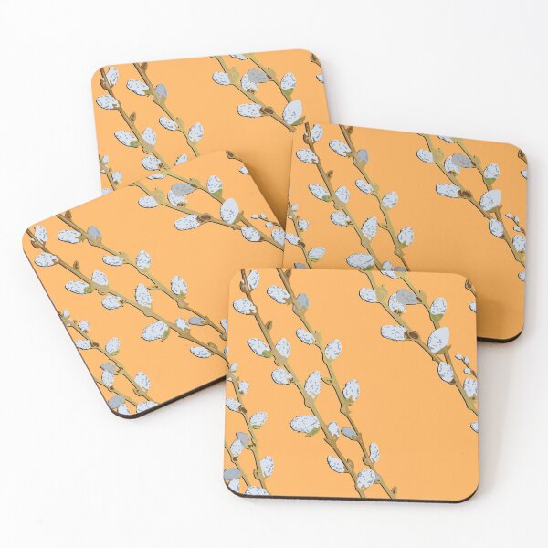 Item preview, Branches of Pussy Willows diagonal - Marigold Background designed and sold by Eejee-SK.