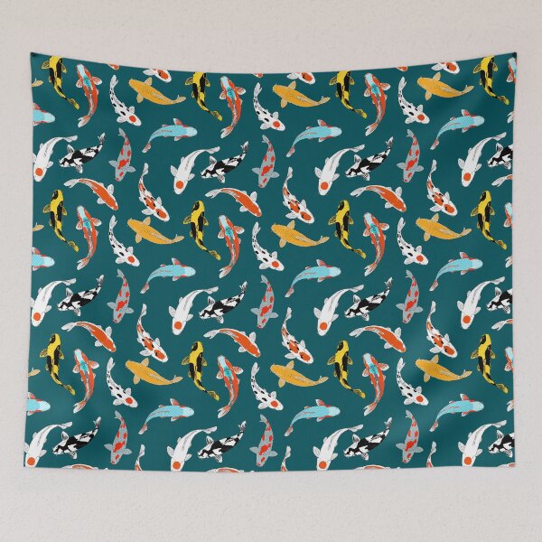 Item preview, Koi Fish | Seamless Pattern | Teal Colour Background | Koi Design designed and sold by Koiartsandus.