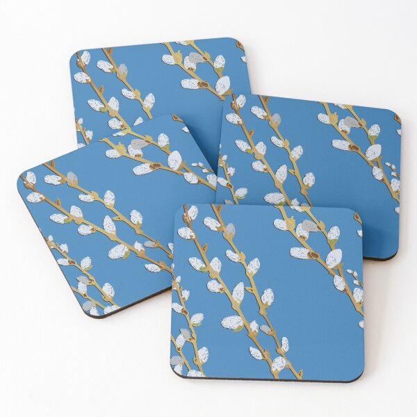 Item preview, Branches of Pussy Willows diagonal - French Blue Background designed and sold by Eejee-SK.