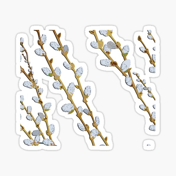 Branches of Pussy Willows diagonal - French Blue Background Sticker
