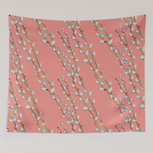 Item preview, Branches of Pussy Willows diagonal - Burnt coral Background designed and sold by Eejee-SK.