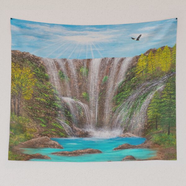 Item preview, Calming and Relaxing Turquoise Lake Waterfall Artwork designed and sold by Ilana Khoshsima.