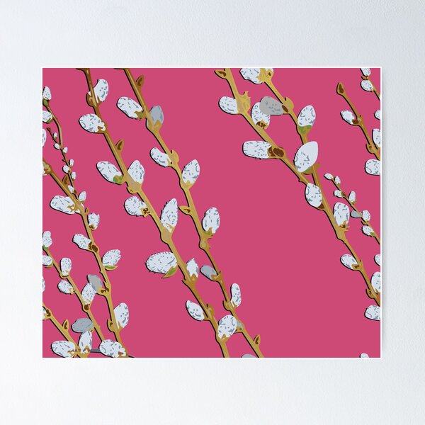 Item preview, Branches of Pussy Willows diagonal - Raspberry Background designed and sold by Eejee-SK.