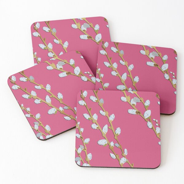 Item preview, Branches of Pussy Willows diagonal - Raspberry Background designed and sold by Eejee-SK.