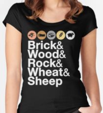 Helvetica Settlers of Catan: Brick, Wood, Rock, Wheat, Sheep | Board Game Geek Ampersand Design Women's Fitted Scoop T-Shirt