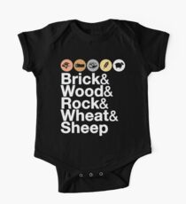 Helvetica Settlers of Catan: Brick, Wood, Rock, Wheat, Sheep | Board Game Geek Ampersand Design One Piece - Short Sleeve