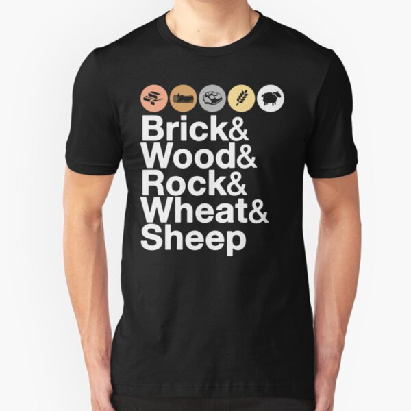 Helvetica Settlers of Catan: Brick, Wood, Rock, Wheat, Sheep | Board Game Geek Ampersand Design Slim Fit T-Shirt