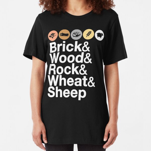 Helvetica Settlers of Catan: Brick, Wood, Rock, Wheat, Sheep | Board Game Geek Ampersand Design Slim Fit T-Shirt